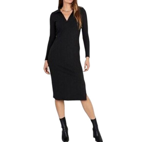 OLD NAVY POLO STYLE RIBBED BLACK MIDI DRESS SZ.S EUC. - Picture 1 of 9